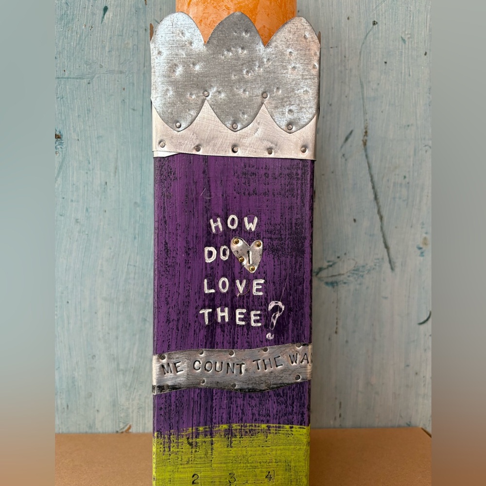 Artisan-Made Purple and Green Wood & Tin Decorative Candle Holder with Saying - Picture 6 of 16